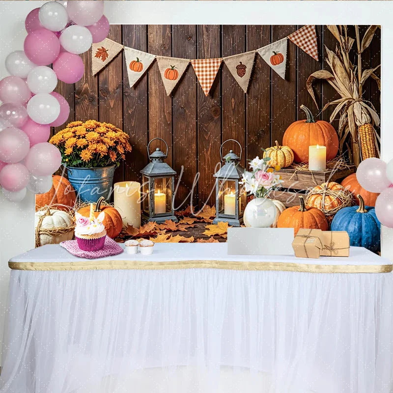 Lofaris Rustic Wood Thanksgiving Backdrop with Pumpkins and Autumn Leaves Cozy Fall Harvest Photo Background for Family Gatherings