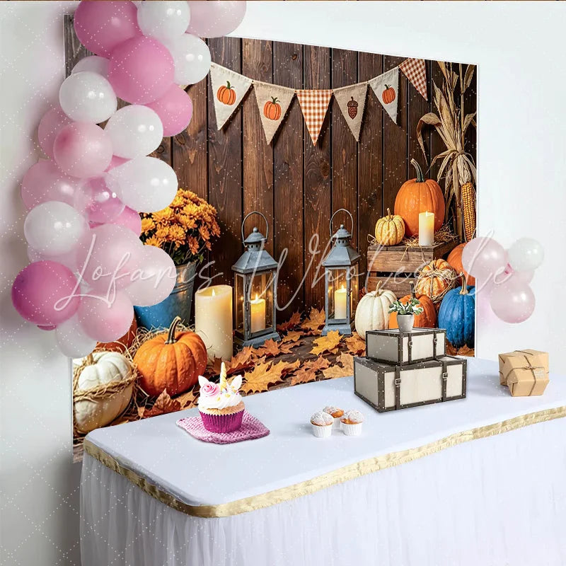 Lofaris Rustic Wood Thanksgiving Backdrop with Pumpkins and Autumn Leaves Cozy Fall Harvest Photo Background for Family Gatherings