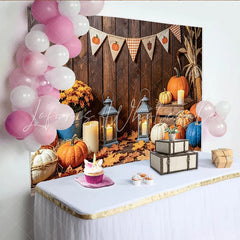 Lofaris Rustic Wood Thanksgiving Backdrop with Pumpkins and Autumn Leaves Cozy Fall Harvest Photo Background for Family Gatherings