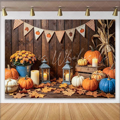 Lofaris Rustic Wood Thanksgiving Backdrop with Pumpkins and Autumn Leaves Cozy Fall Harvest Photo Background for Family Gatherings