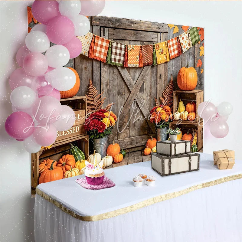 Lofaris Rustic Wood Thanksgiving Backdrop with Pumpkins and Fall Leaves Thankful Grateful Blessed Harvest Photo Background