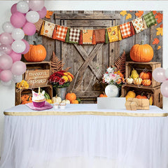 Lofaris Rustic Wood Thanksgiving Backdrop with Pumpkins and Fall Leaves Thankful Grateful Blessed Harvest Photo Background