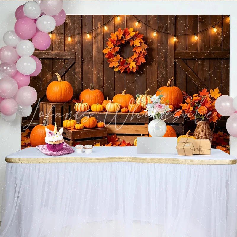 Lofaris Rustic Wood Thanksgiving Backdrop with Pumpkins and Fall Leaves Warm Autumn Harvest Background for Family Photoshoot and Party Decor