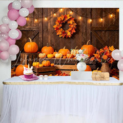 Lofaris Rustic Wood Thanksgiving Backdrop with Pumpkins and Fall Leaves Warm Autumn Harvest Background for Family Photoshoot and Party Decor