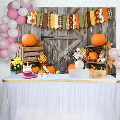 Lofaris Rustic Wood Thanksgiving Backdrop with Pumpkins and Leaves Autumn Harvest Photography Background for Seasonal Decor