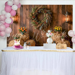 Lofaris Rustic Wood Wall Photography Backdrop Farmhouse Hay Bales and Lanterns Studio Background for Portraits