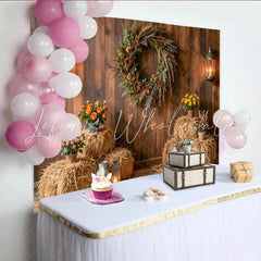 Lofaris Rustic Wood Wall Photography Backdrop Farmhouse Hay Bales and Lanterns Studio Background for Portraits