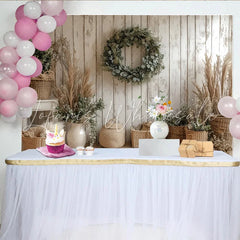 Lofaris Rustic Wood Wall Photography Backdrop with Eucalyptus Wreath and Pampas Grass Farmhouse Studio Background for Photoshoot