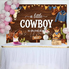 Lofaris Rustic Wood Western Cowboy Baby Shower Backdrop for Boy Cute Teddy Bear and Cactus Photography Background for Party Decor