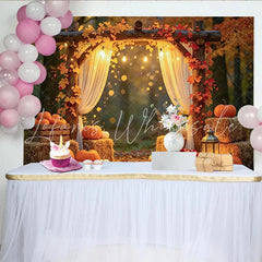 Lofaris Rustic Wooden Arch Fall Harvest Backdrop with Pumpkins and Autumn Leaves Warm Photography Background for Studio Photoshoot