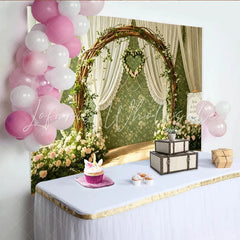 Lofaris Rustic Wooden Arch Wedding Backdrop with Pink Roses Elegant Floral Background for Romantic Ceremony Photoshoot