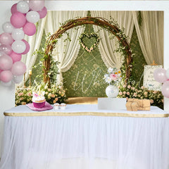 Lofaris Rustic Wooden Arch Wedding Backdrop with Pink Roses Elegant Floral Background for Romantic Ceremony Photoshoot