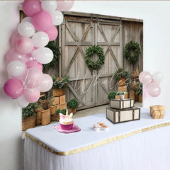 Lofaris Rustic Wooden Barn Door Christmas Backdrop with Green Wreaths Elegant Winter Holiday Background for Studio Photography