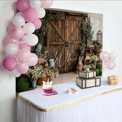 Lofaris Rustic Wooden Barn Door Easter Photography Backdrop with Greenery and Eggs Charming Spring Studio Background for Holiday Photoshoot