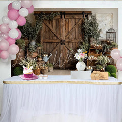 Lofaris Rustic Wooden Barn Door Easter Photography Backdrop with Greenery and Eggs Charming Spring Studio Background for Holiday Photoshoot