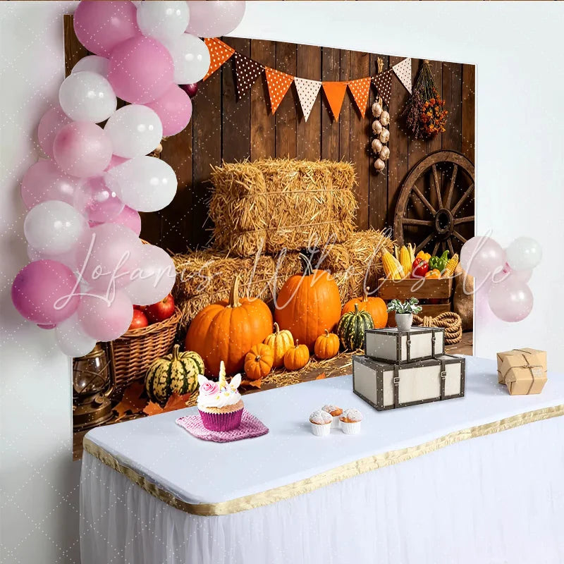 Lofaris Rustic Wooden Barn Thanksgiving Harvest Backdrop Autumn Fall Photography Background for Party Decoration