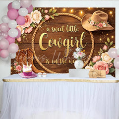 Lofaris Rustic Wooden Cowgirl Baby Shower Backdrop with Floral Roses and Boots Western Photo Background for a Sweet Little Girl Party Decor