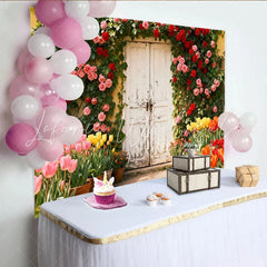 Lofaris Rustikaler Garten-Fotohintergrund mit Rosen und Tulpen für Frühlings- und Sommerpartys romantische Kulisse