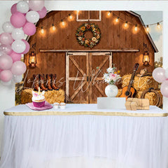 Lofaris Rustikaler Scheunen-Partyhintergrund Country-Western-Dekoration mit Lichterketten und Heuballen