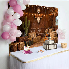 Lofaris Rustikaler Western-Hintergrund mit Scheunen-Flair und Lichterkette für Country-Partys und Fotoshootings