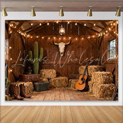 Lofaris Rustikaler Western-Hintergrund mit Scheunen-Flair und Lichterkette für Country-Partys und Fotoshootings