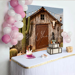 Lofaris Rustikaler Western-Scheunen-Hintergrund mit Kaktus und Lichterketten für Cowboy-Partys und Fotoshootings