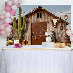 Lofaris Rustikaler Western-Scheunen-Hintergrund mit Kaktus und Lichterketten für Cowboy-Partys und Fotoshootings