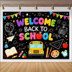 Lofaris’s Colorful Welcome Back to School Backdrop with School Bus and Books Educational Party Decor for Classroom and Photoshoot