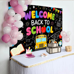 Lofaris’s Colorful Welcome Back to School Backdrop with School Bus and Books Educational Party Decor for Classroom and Photoshoot