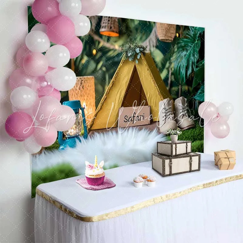Lofaris Safari Jungle Tent Birthday Cake Smash Backdrop Wild One Adventure Party Decor