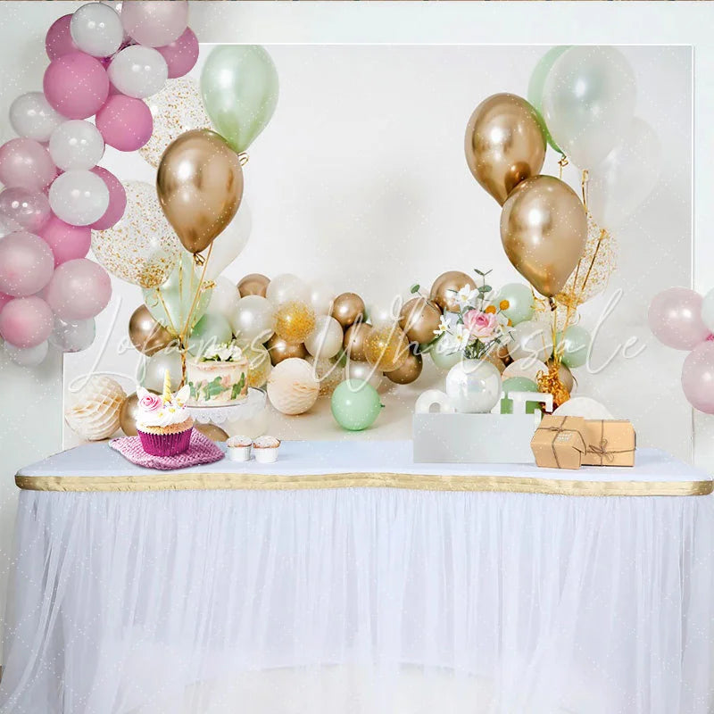 Lofaris Sage Green Gold Balloon First Birthday Cake Smash Backdrop White ONE Letters Boy Girl Party Background