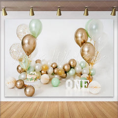Lofaris Sage Green Gold Balloon First Birthday Cake Smash Backdrop White ONE Letters Boy Girl Party Background
