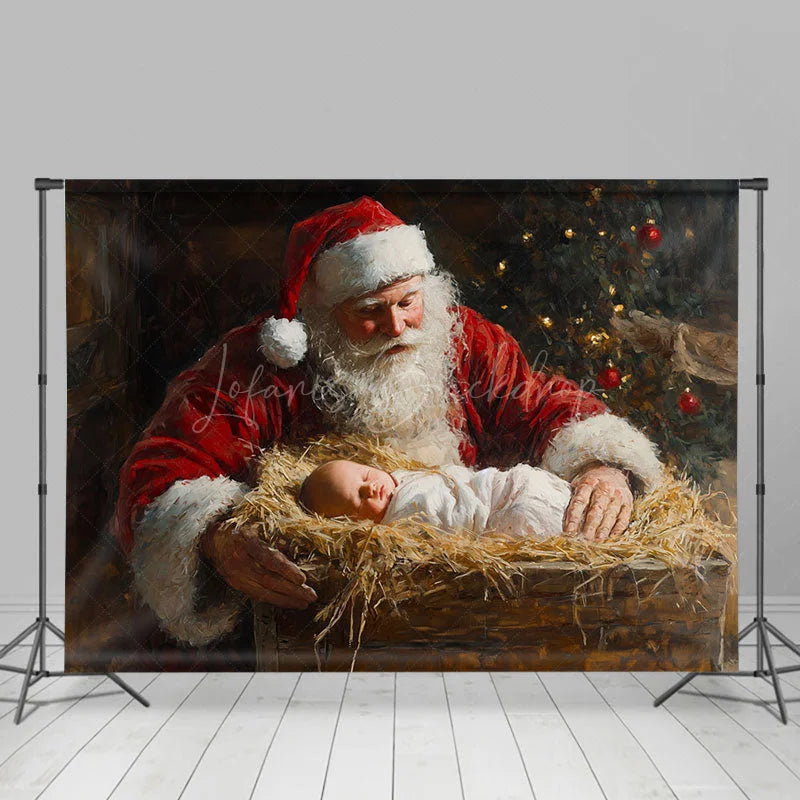 Lofaris Santa Claus Retro Hay Tub Nativity Christmas Backdrop