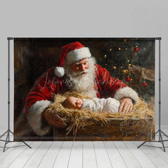 Lofaris Santa Claus Retro Hay Tub Nativity Christmas Backdrop