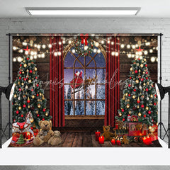 Lofaris Santa Sledge Wood Window Curtain Christmas Backdrop