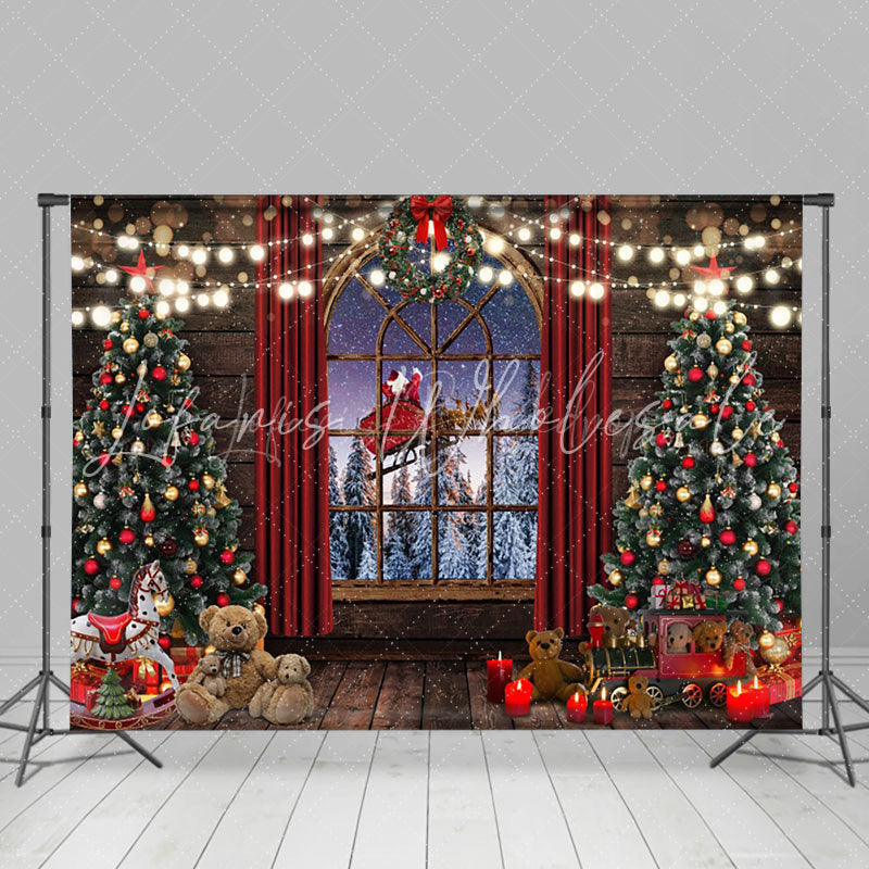 Lofaris Santa Sledge Wood Window Curtain Christmas Backdrop