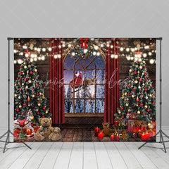 Lofaris Santa Sledge Wood Window Curtain Christmas Backdrop