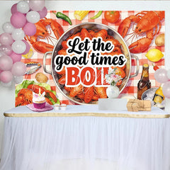 Lofaris Seafood Boil Holiday Backdrop with Crawfish and Red Checkered Tablecloth Festive Party Decor for Summer Gathering