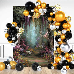 Lofaris Secret Forest Garden Backdrop Hanging Floral Vine and Colorful Flower Path for Spring