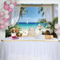 Lofaris Serene Tropical Beach Photography Backdrop with Wooden Pier Stunning Ocean View Background for Studio Photoshoot and Room Decor
