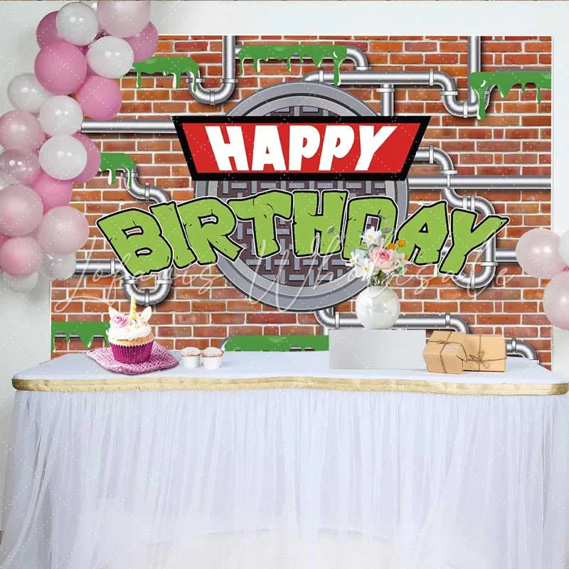 Lofaris Sewer Pipes Birthday Backdrop Brick Wall and Green Slime Party Background for Boys Birthday