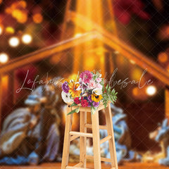 Lofaris Shabby Barn Manger Jesus Sculpture Christmas Backdrop