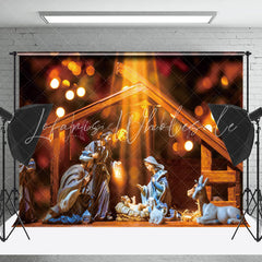 Lofaris Shabby Barn Manger Jesus Sculpture Christmas Backdrop