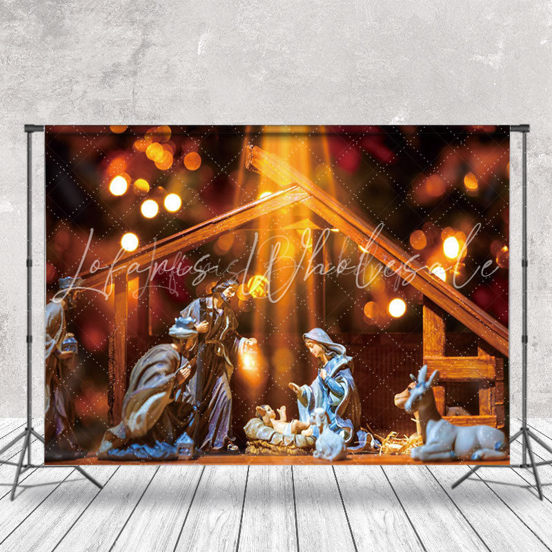 Lofaris Shabby Barn Manger Jesus Sculpture Christmas Backdrop