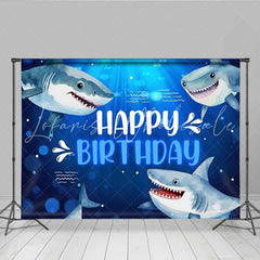Lofaris Shark Happy Birthday Backdrop Blue Ocean Animals Under the Sea Photography Background Boy Birthday Party Decoration Prop