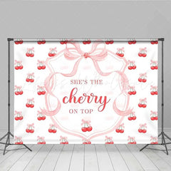 Lofaris She is The Cherry on Top Backdrop Sweet Pink Bow Red Fruit Photography Background Summer Girl Birthday Party Decoration