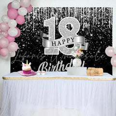 Lofaris Silver Glitter 18th Happy Birthday Backdrop Shimmering Ribbon and Sparkle Background Anniversary Decor