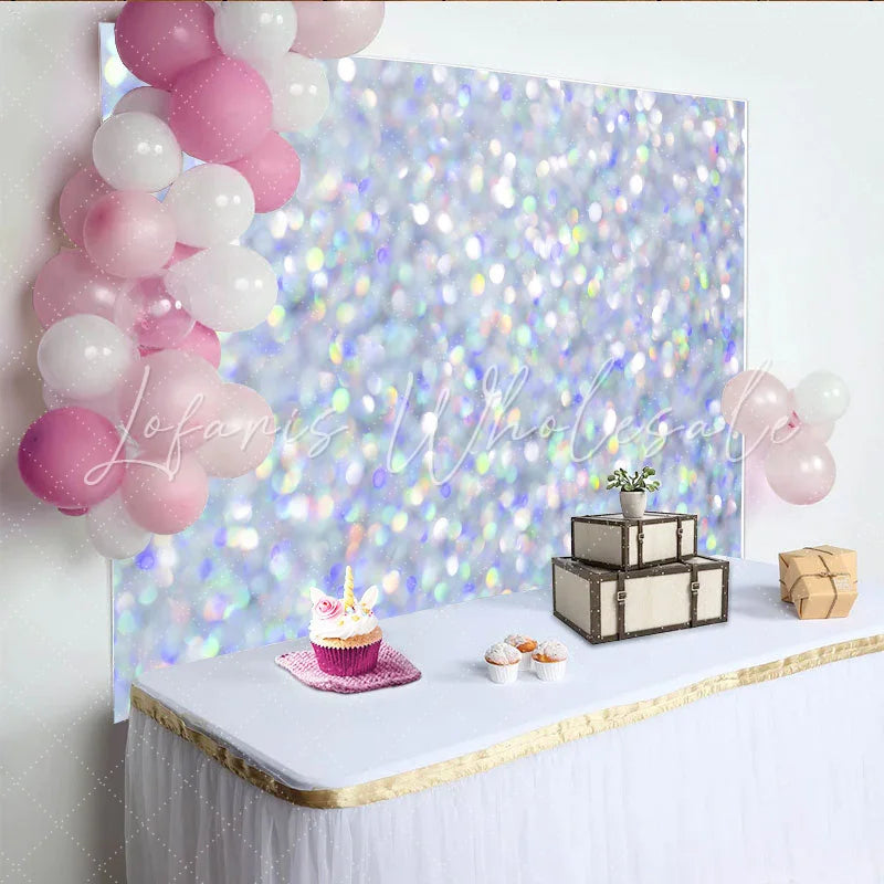 Lofaris Silver Iridescent Bokeh Backdrop Pastel Rainbow Sparkle Photography Background