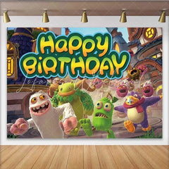 Lofaris Singing Monsters Birthday Backdrop Cartoon Musical Creature Party Decoration Green Kids Happy Birthday Banner Photography Prop