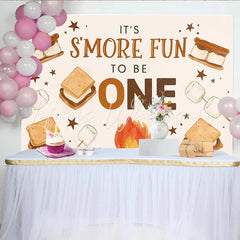 Lofaris Smores Birthday Backdrop for Campfire First Birthday Party Cute Marshmallow and Star Banner for Cake Smash